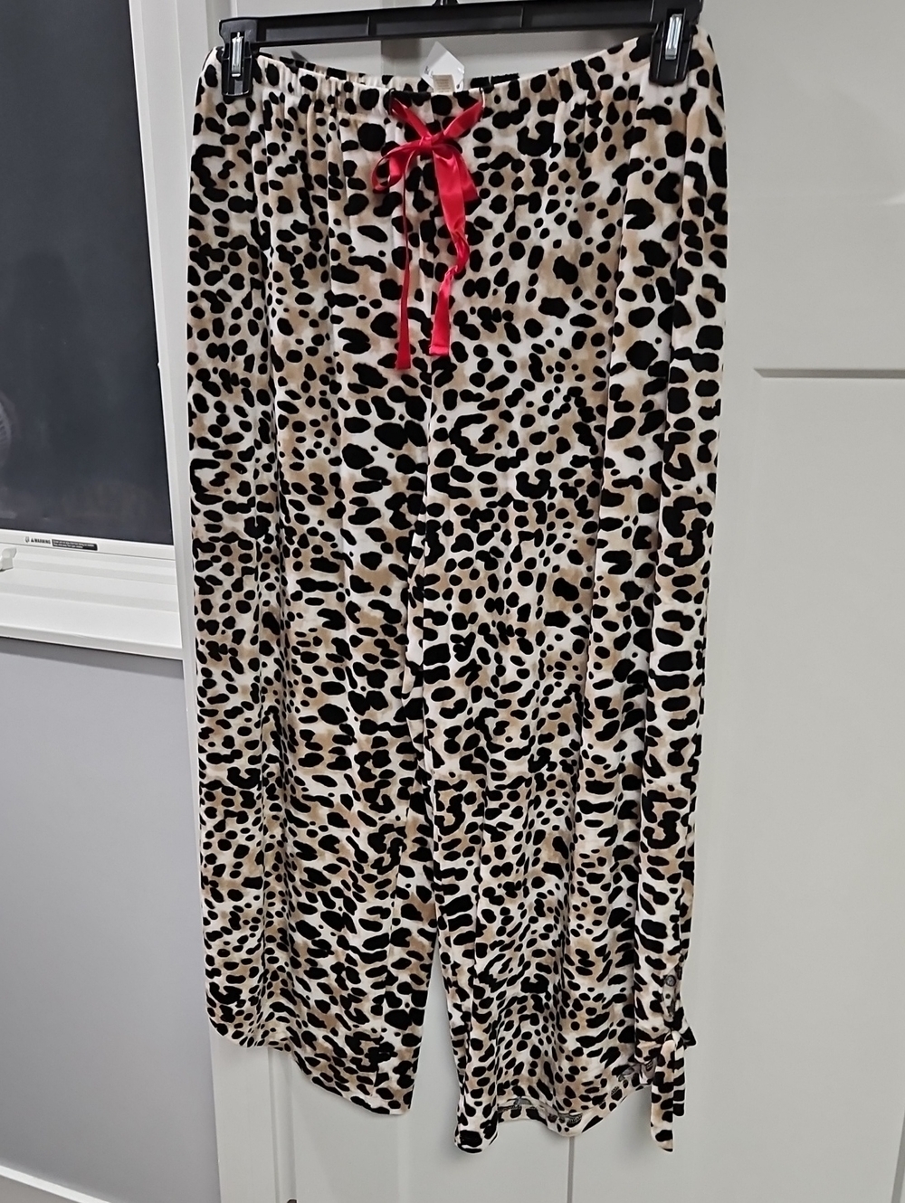 Cato Leopard Print Pajama Pants with Pink Drawstring